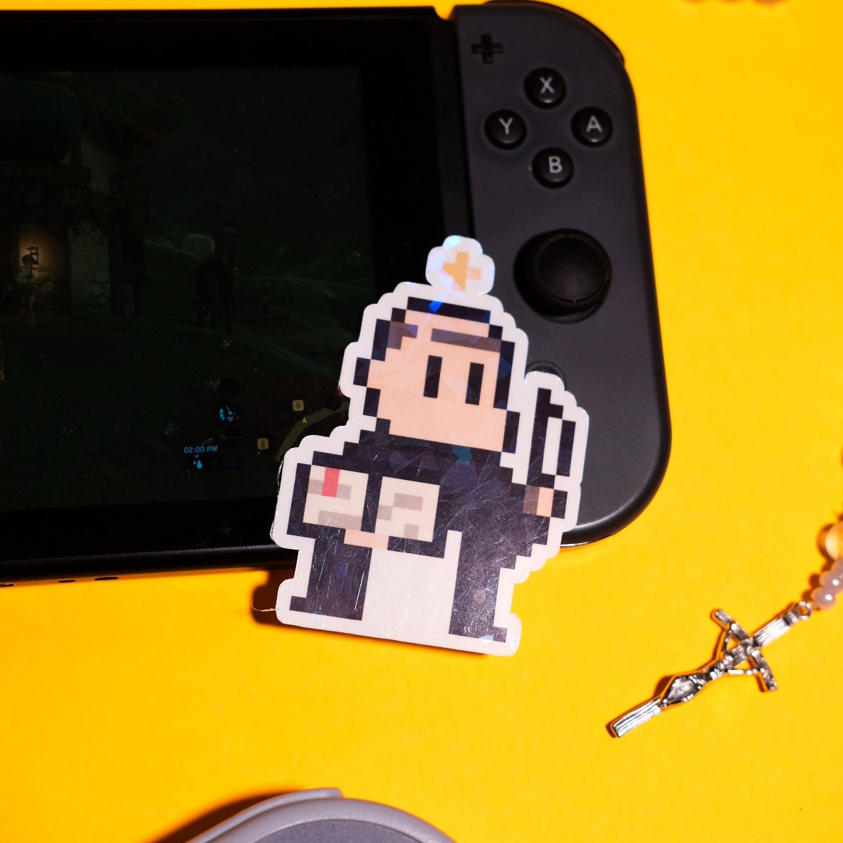 Glittery St. Thomas Aquinas Video Game Sticker