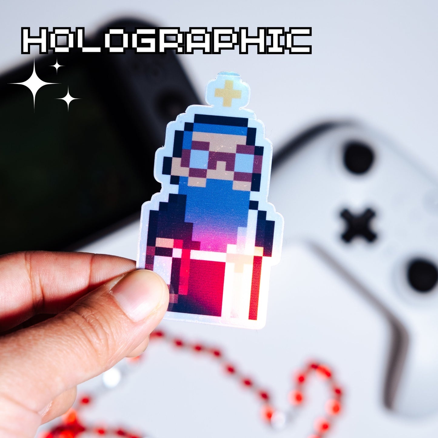 Holographic St. Maximilian Kolbe Video Game Sticker