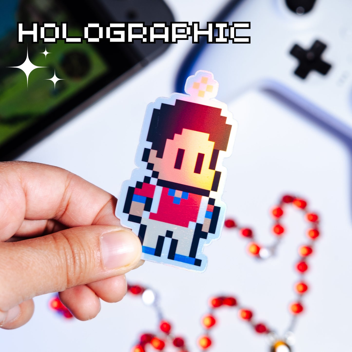 Holographic Blessed Carlo Acutis Video Game Sticker