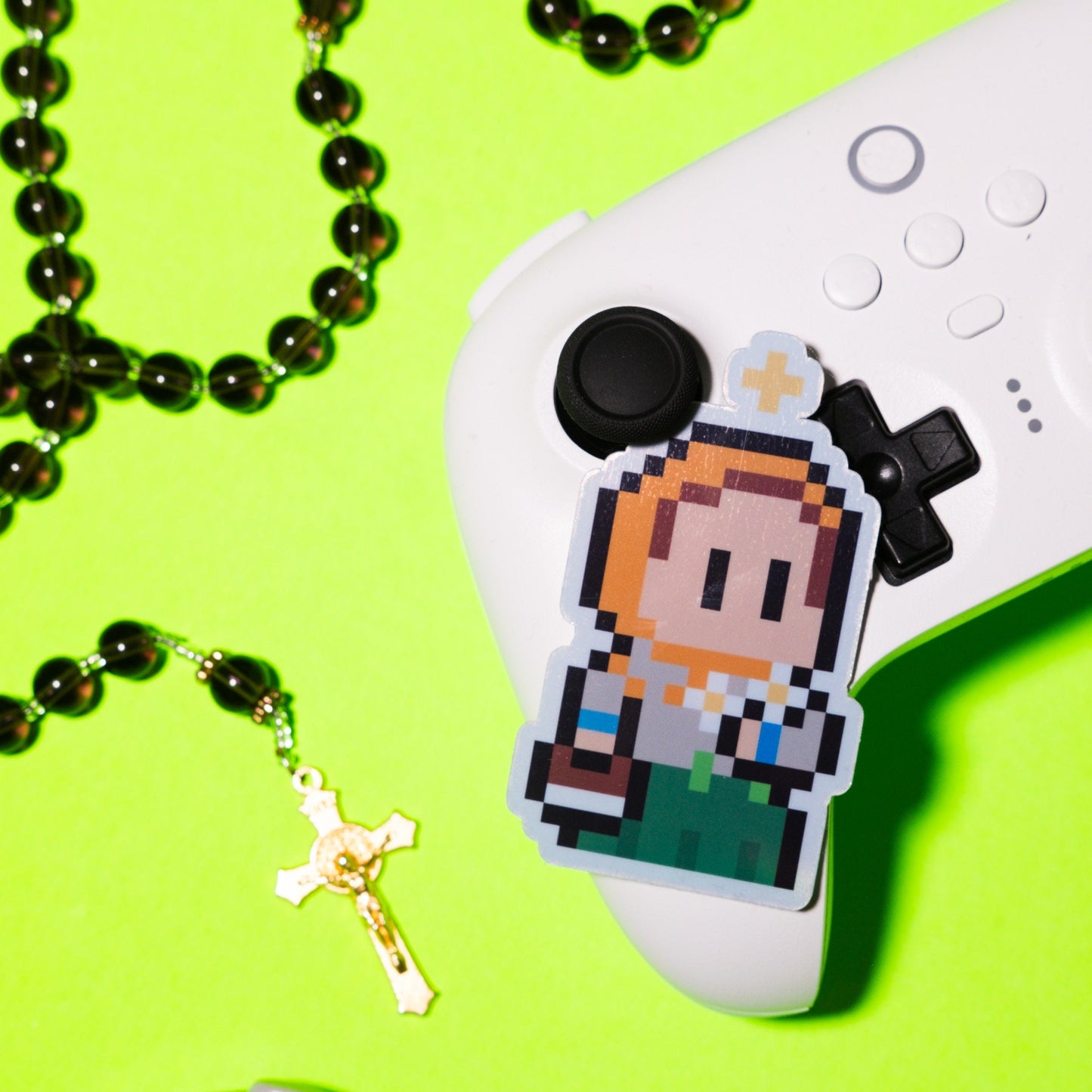 St. Dymphna Retro Holographic Video Game Sticker