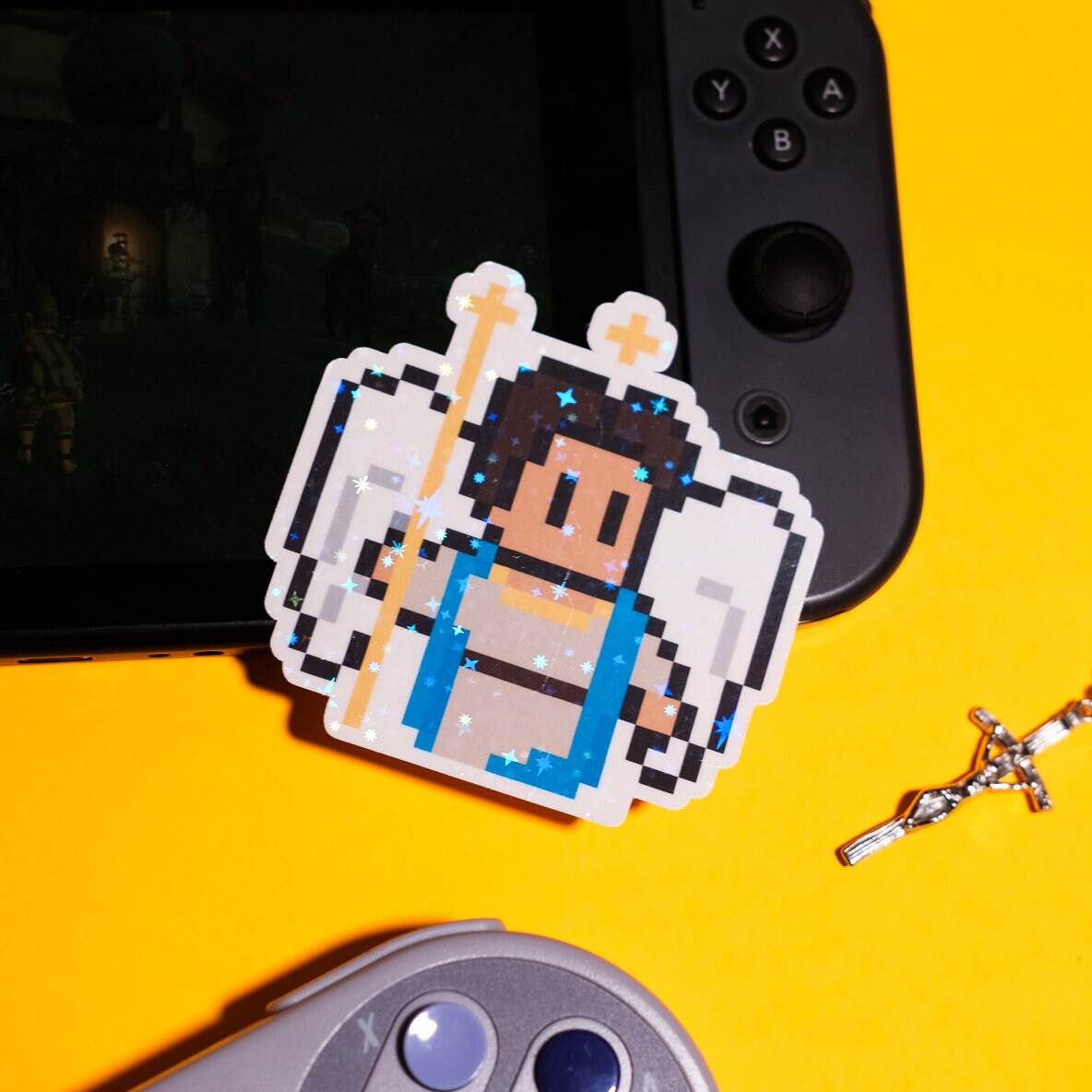 Glittery St. Raphael the Archangel Video Game Sticker