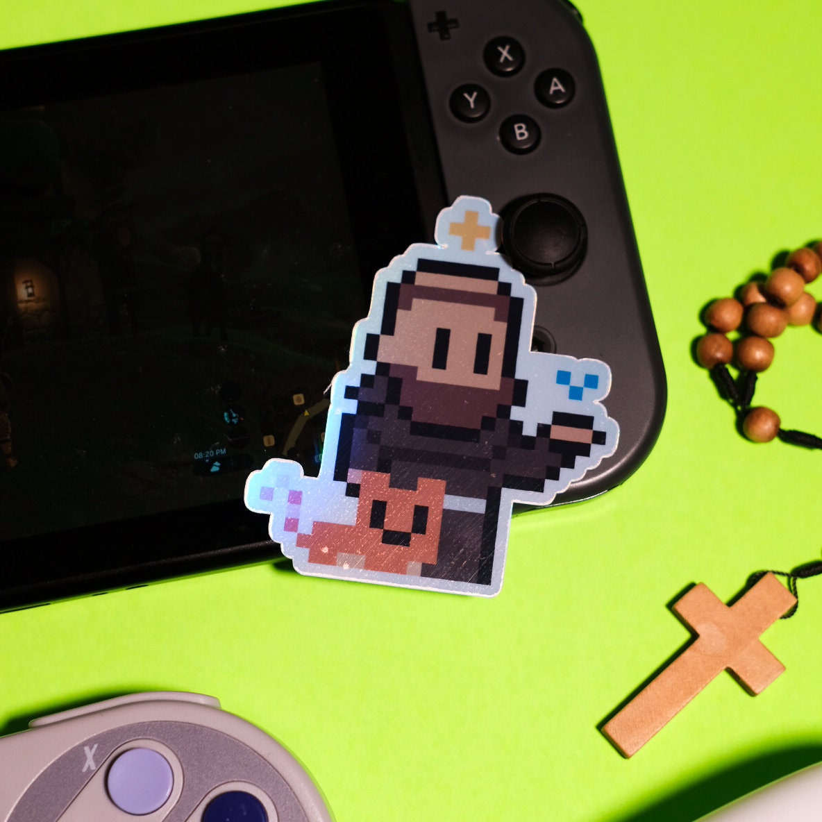 Holographic St. Francis of Assisi Video Game Sticker
