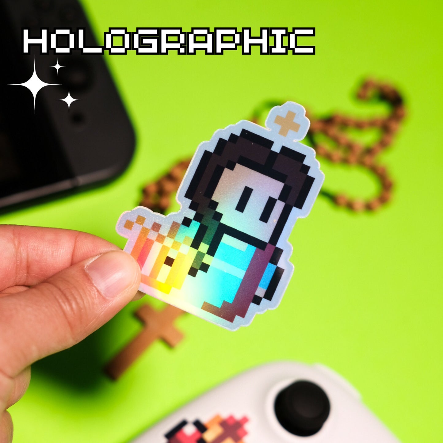 Holographic St. Cecilia Video Game Sticker