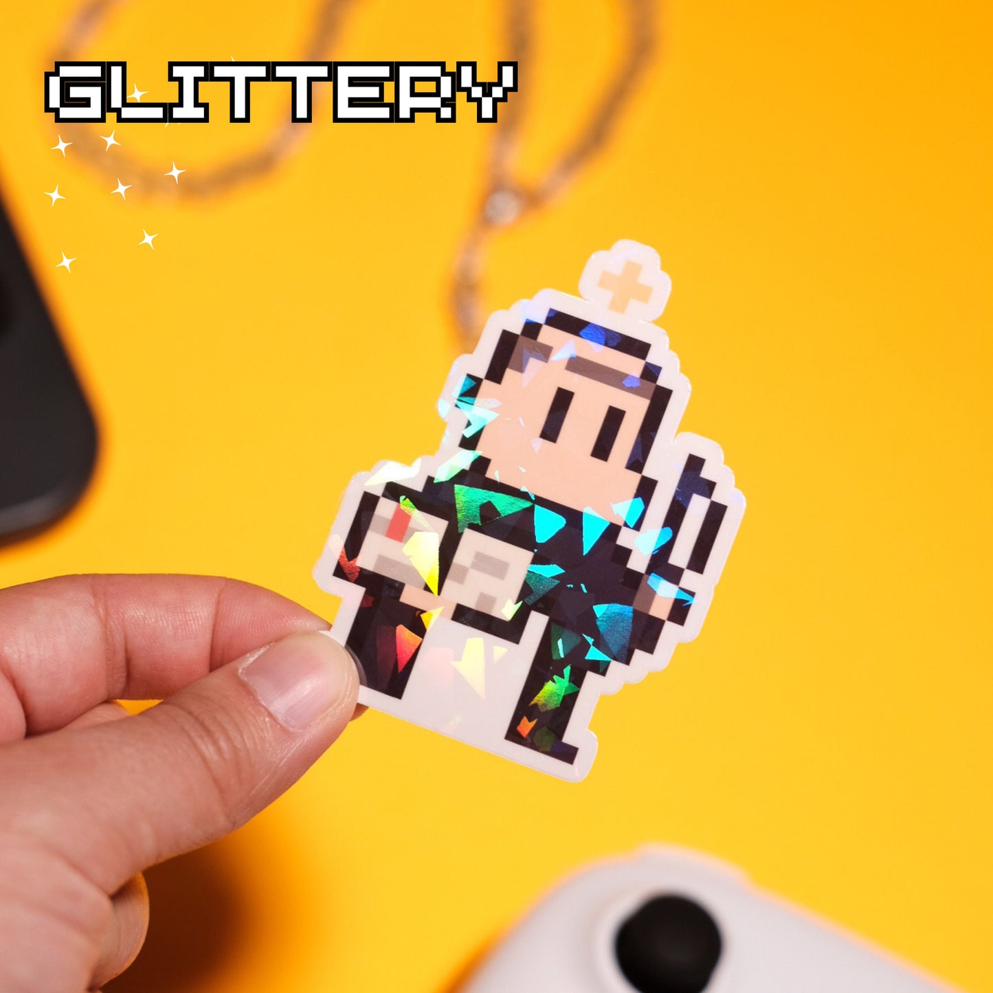 Glittery St. Thomas Aquinas Video Game Sticker