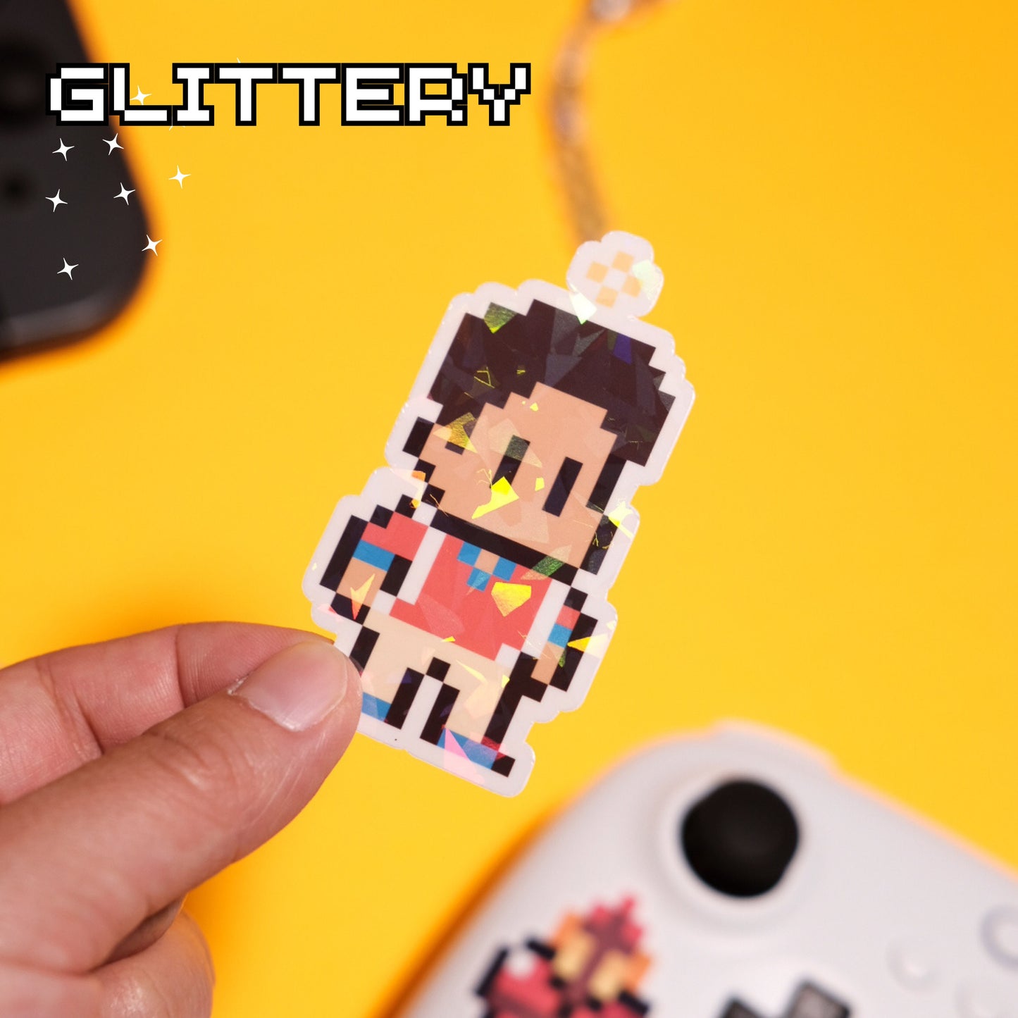 Glittery Saint Carlo Acutis Video Game Sticker
