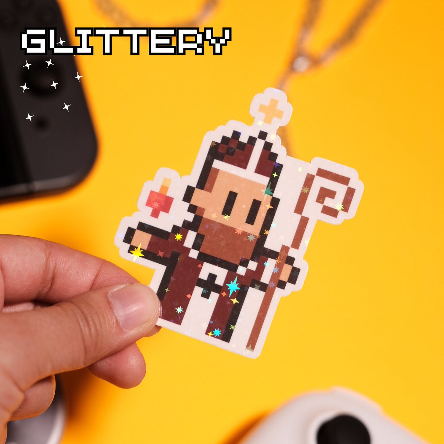Glittery St. Augustine Video Game Sticker