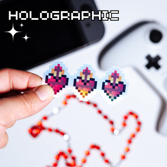 Holographic Sacred Heart of Jesus Small Health Bar Video Game Sticker