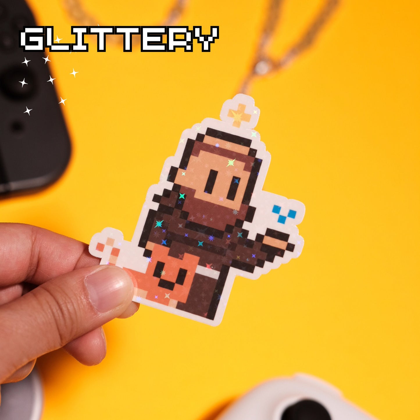 Glittery St. Francis of Assisi Video Game Sticker