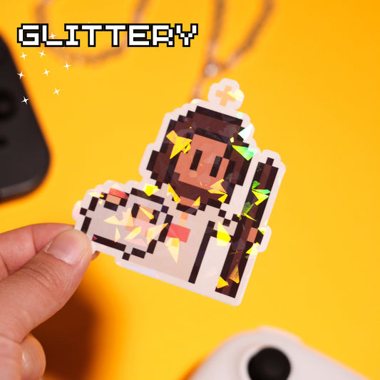 Glittery Jesus the Good Shepherd Video Game Sticker