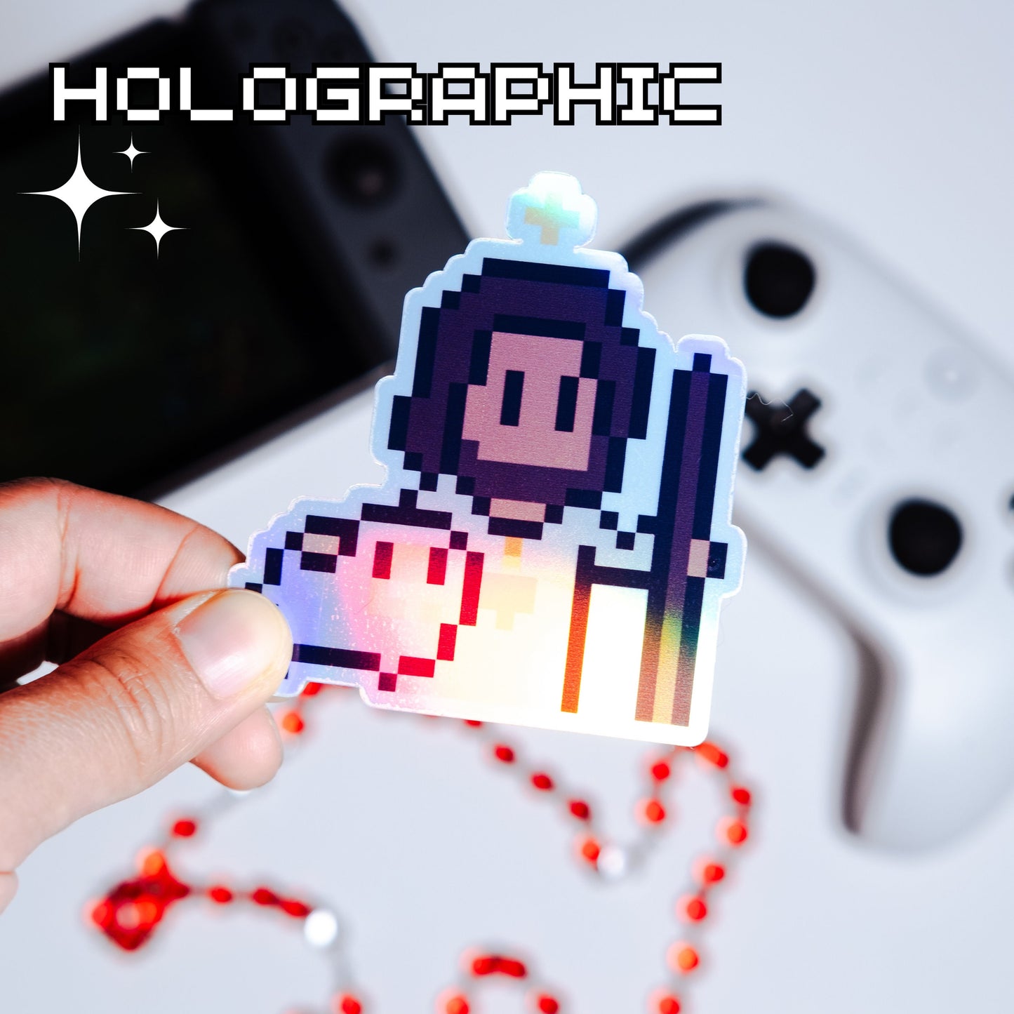 Holographic Jesus the Good Shepherd Video Game Sticker