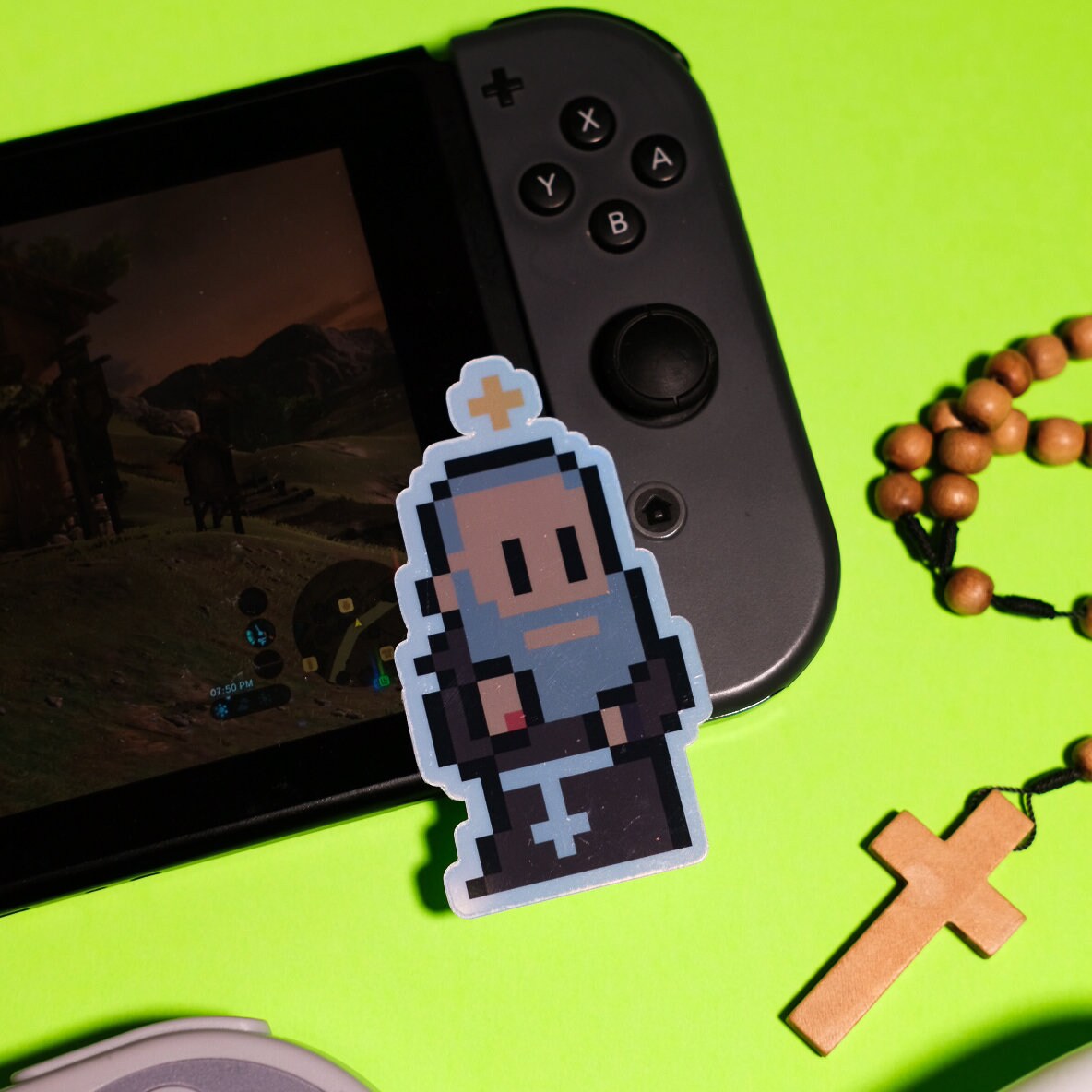 Holographic Padre Pio Video Game Sticker