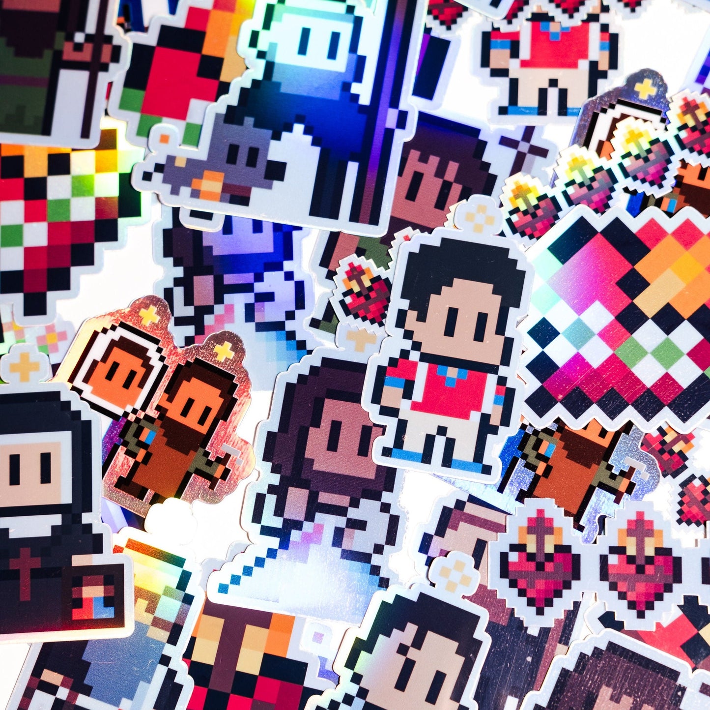 Holy Family Hearts Retro Holographic Video Game Sticker