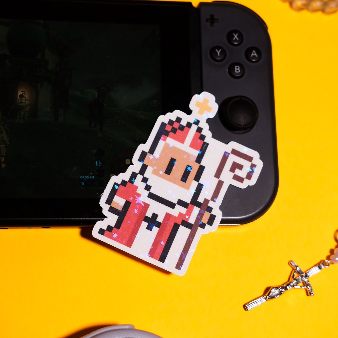 Glittery St. Nicholas Video Game Sticker