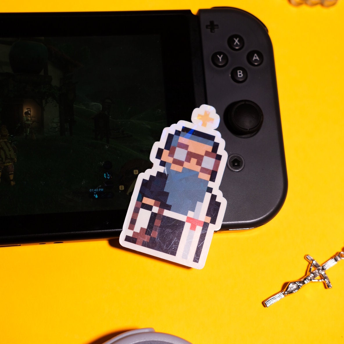 Glittery St. Maximilian Kolbe Video Game Sticker