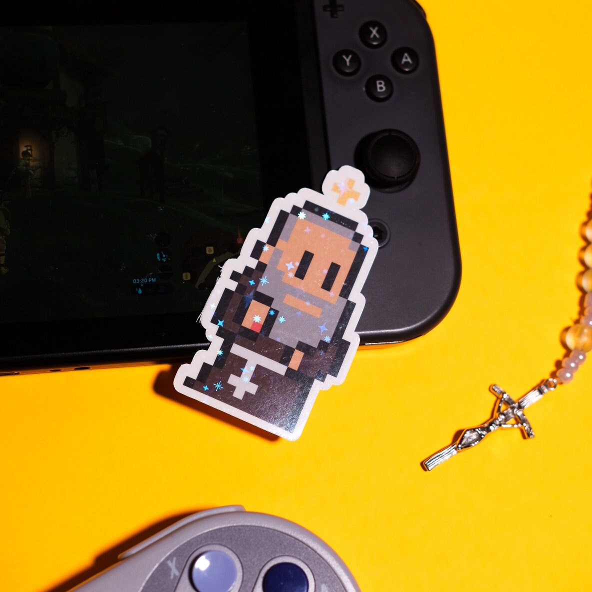 Glittery Padre Pio Video Game Sticker