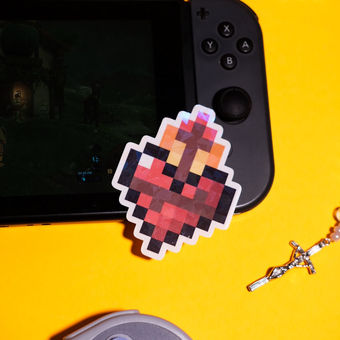 Glittery Sacred Heart of Jesus Video Game Sticker