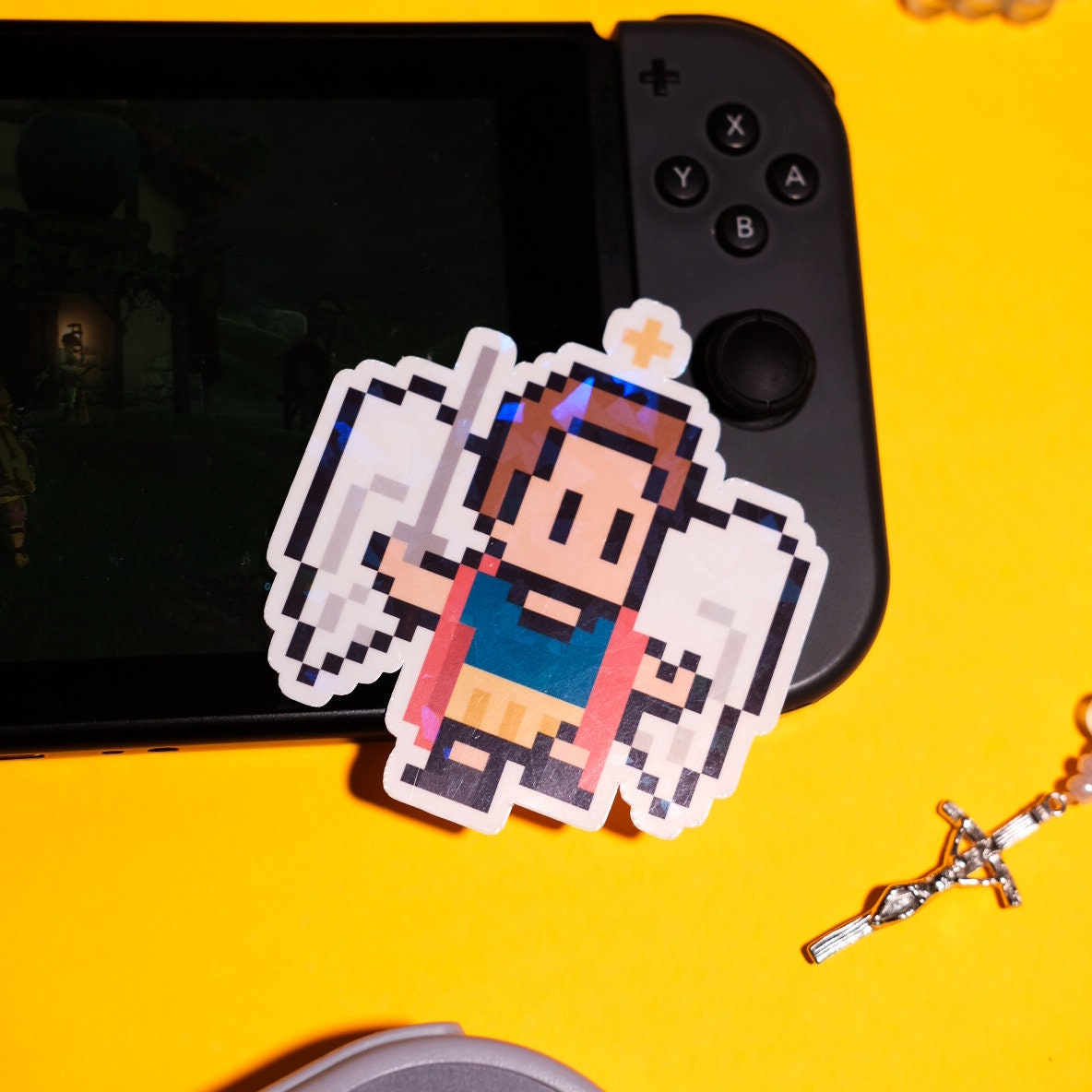 Glittery St. Michael the Archangel Video Game Sticker