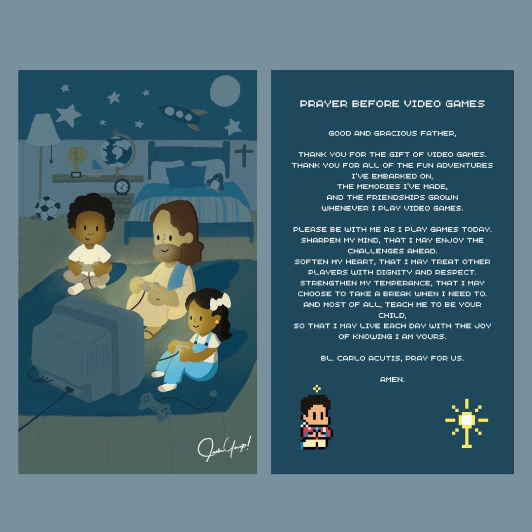 5-PACK Prayer Before Video Games Catholic Prayer Card