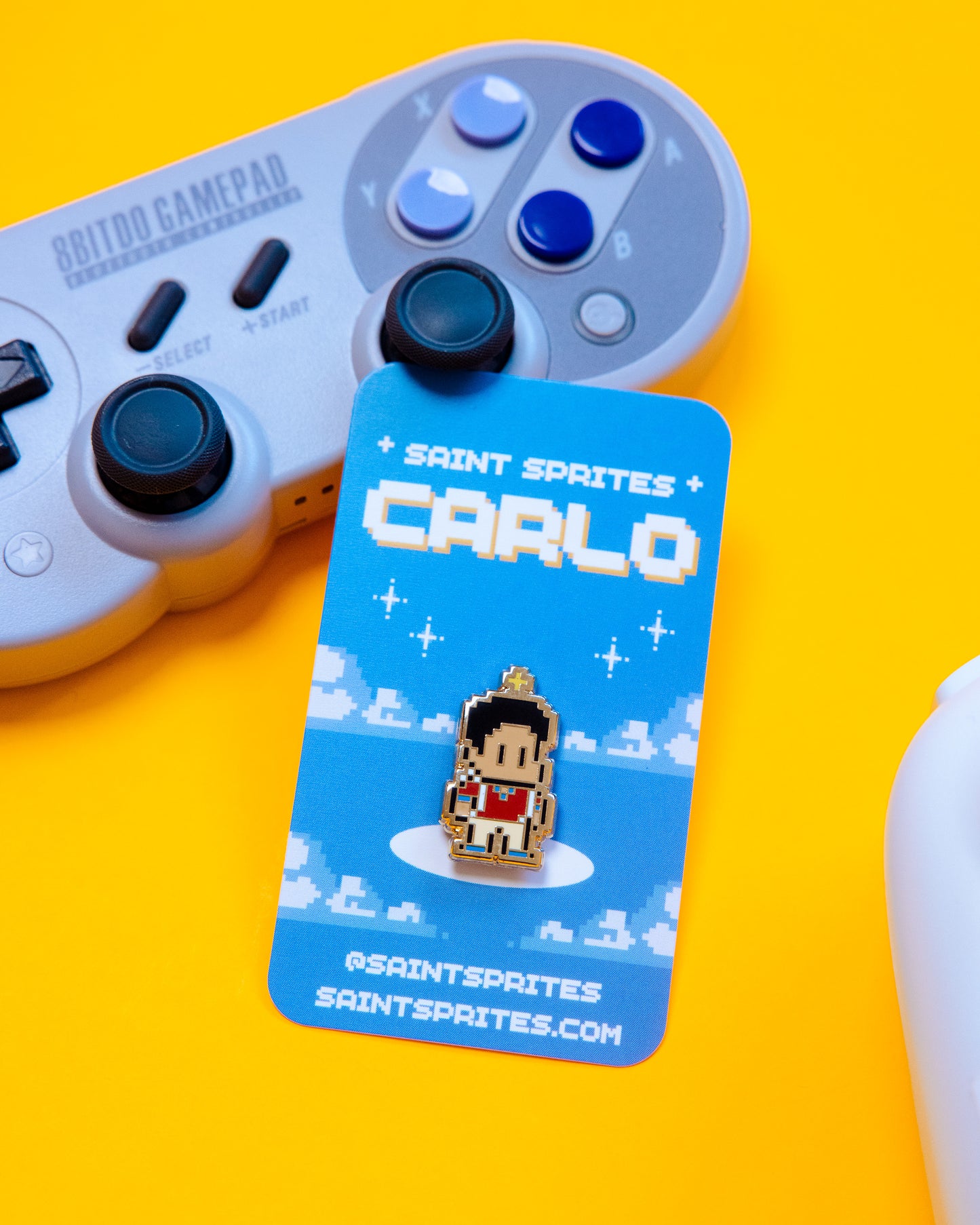 Saint Carlo Acutis Retro Video Game Enamel Pin