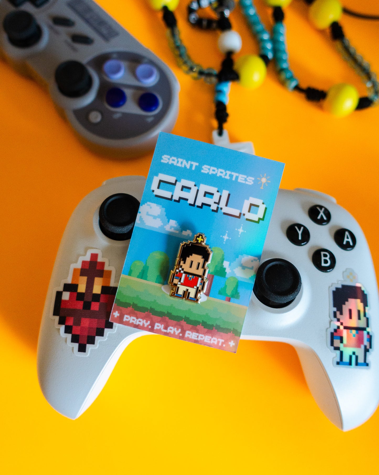 Saint Carlo Acutis Retro Video Game Enamel Pin