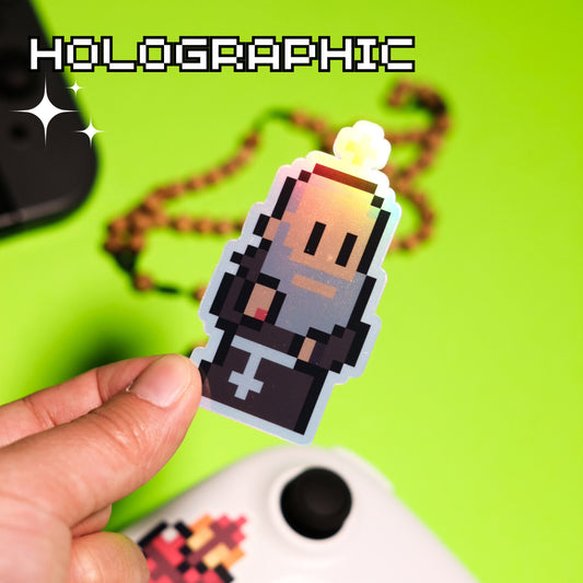 Holographic Padre Pio Video Game Sticker
