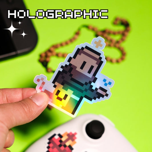 Holographic St. Francis of Assisi Video Game Sticker