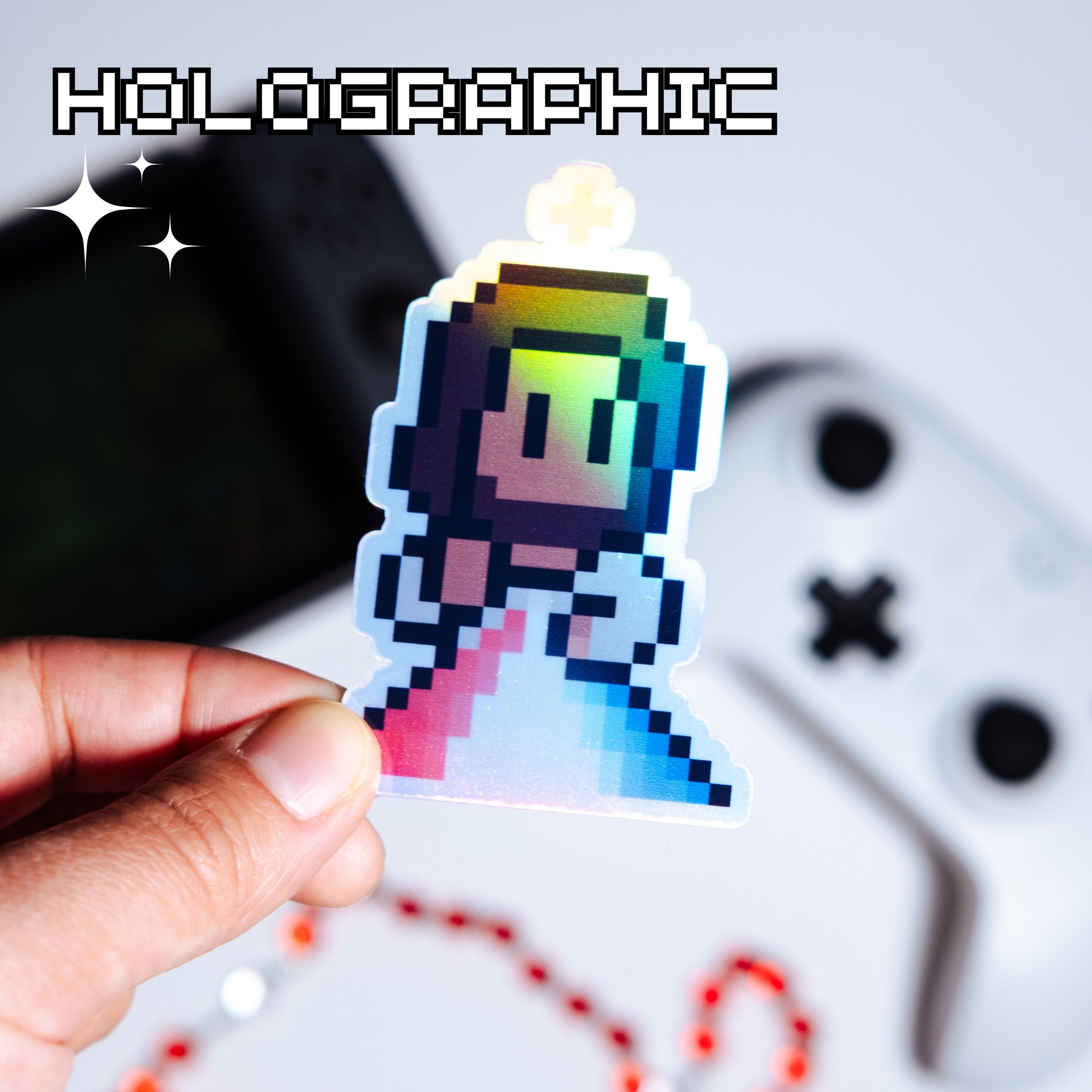 Holographic Divine Mercy Image Video Game Sticker – Saint Sprites