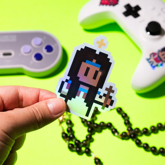 St. Kateri Tekakwitha Retro Holographic Video Game Sticker