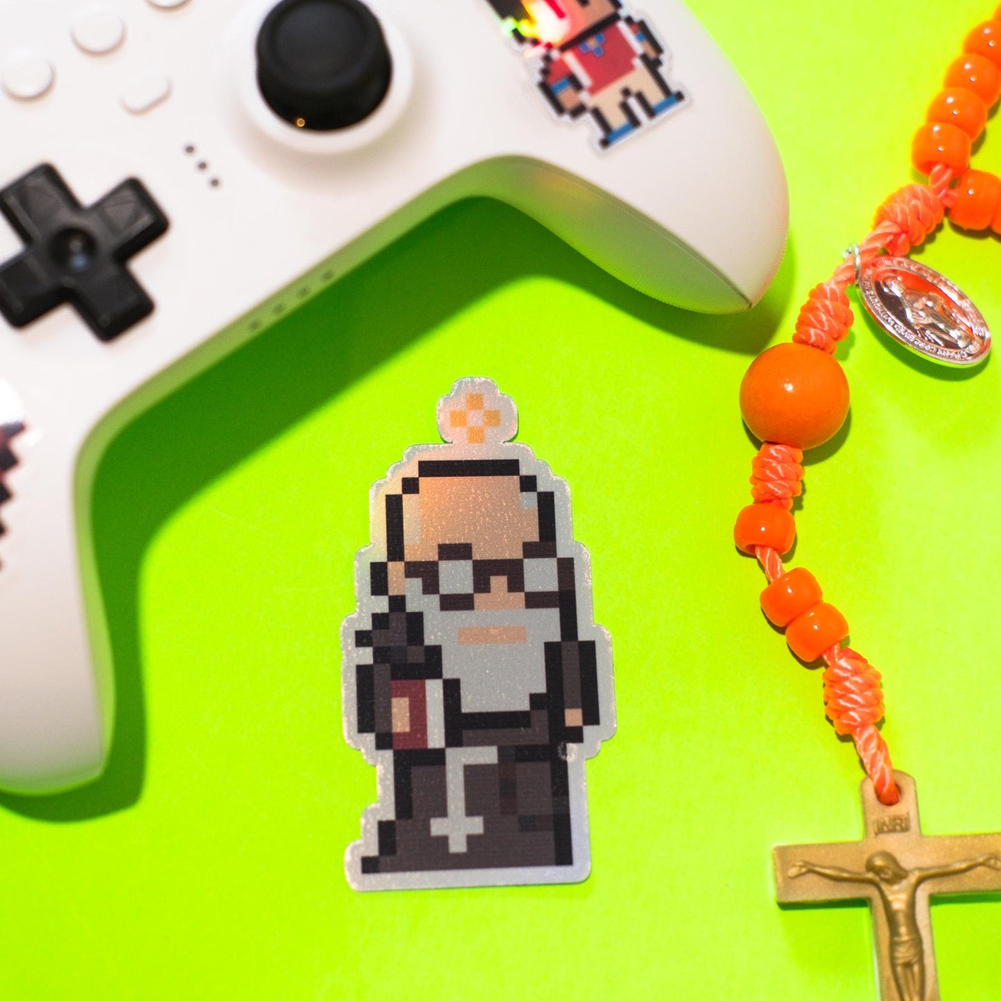Blessed Solanus Casey Holographic Video Game Sticker