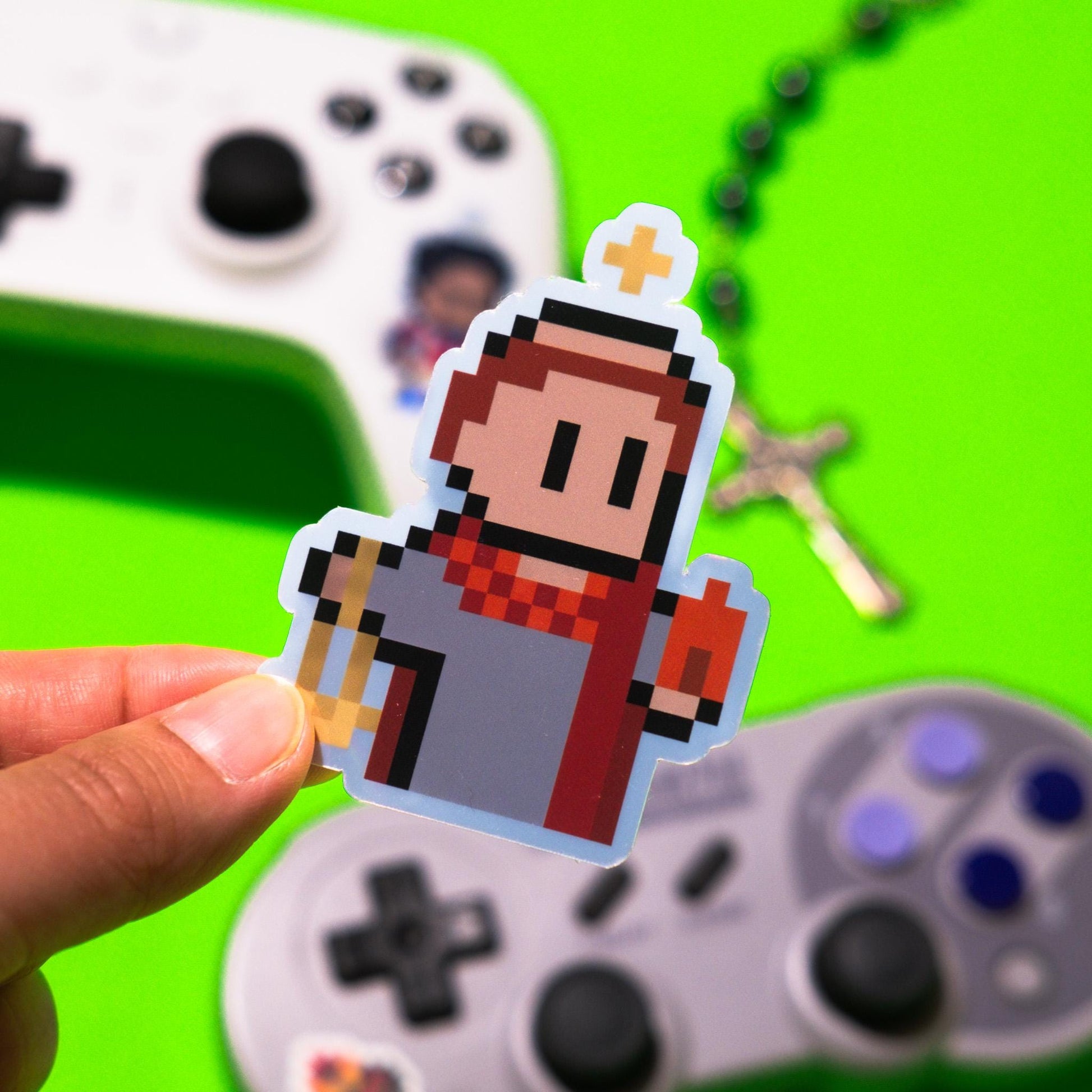 Holographic St. Stephen the Martyr Video Game Sticker