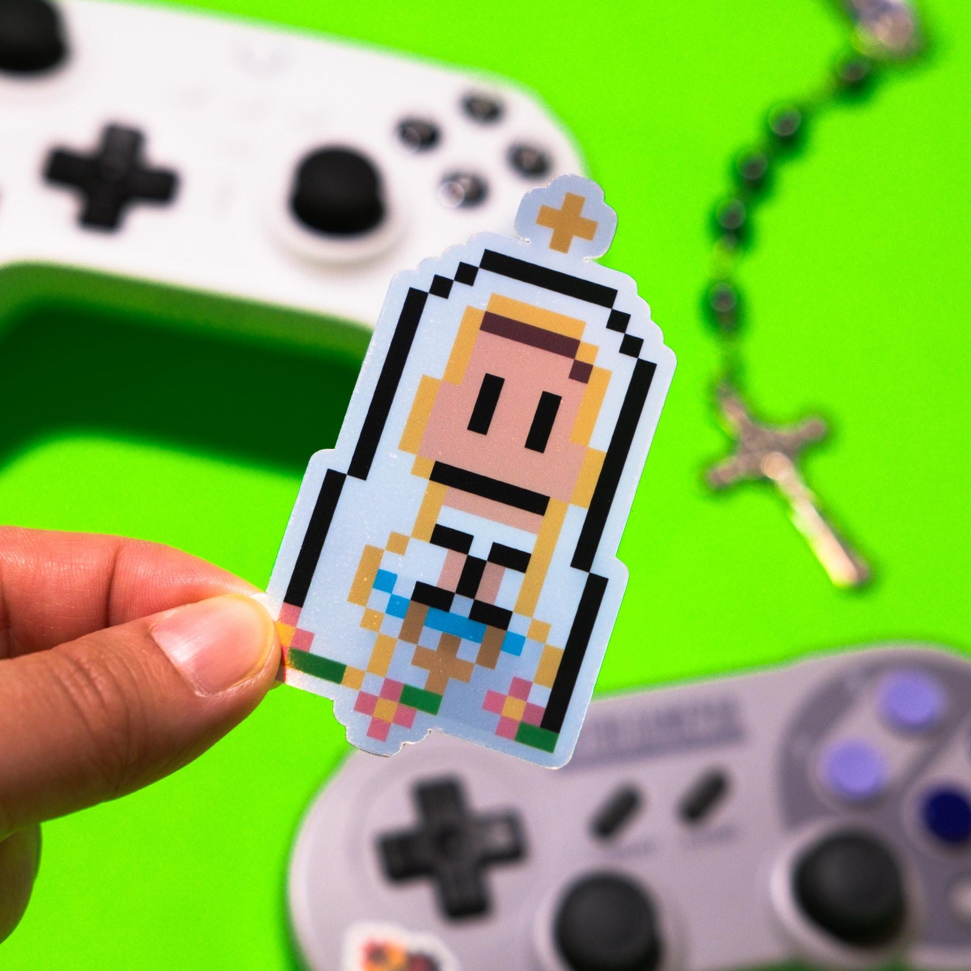 Holographic Our Lady of Lourdes Video Game Sticker