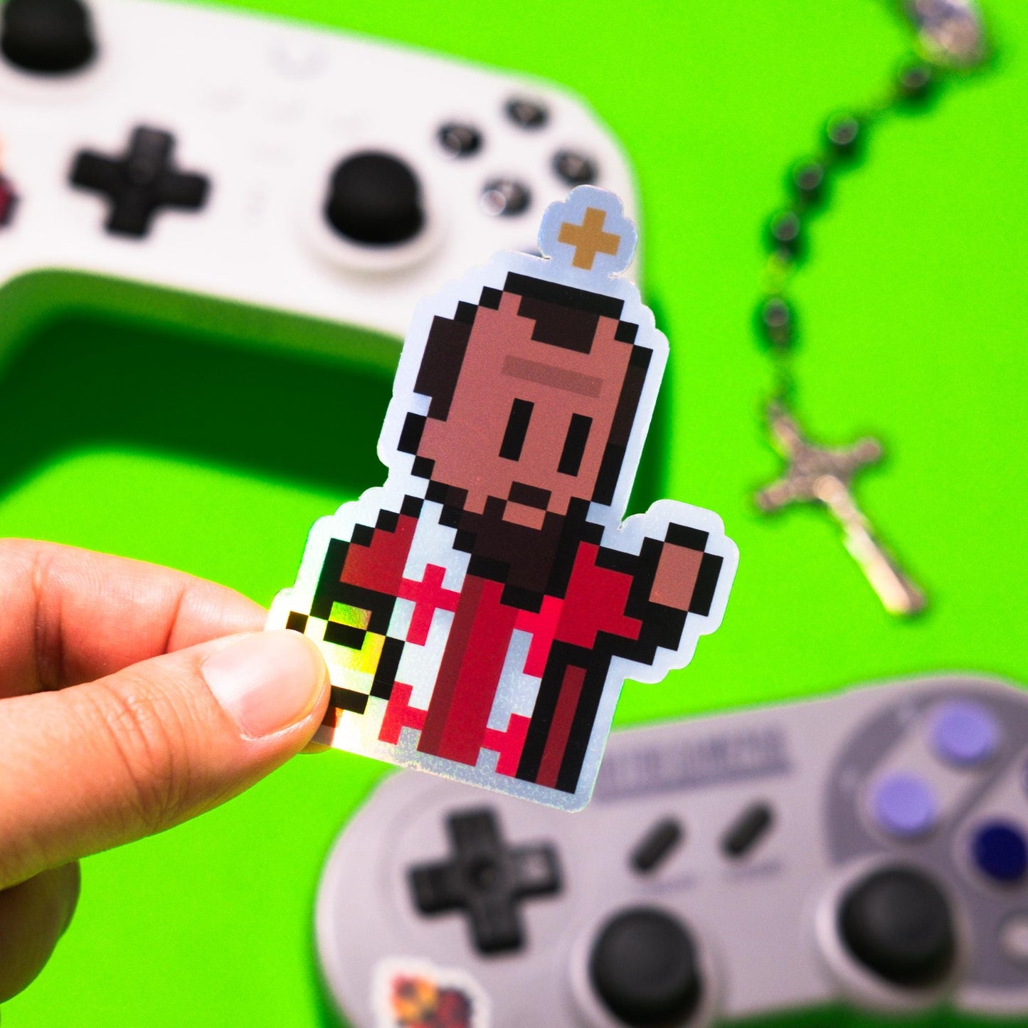 Holographic St. John Chrysostom Video Game Sticker