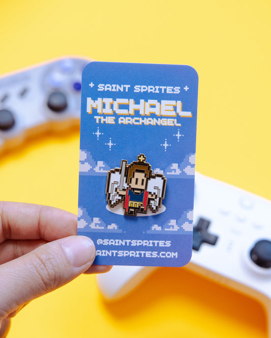 St. Michael the Archangel Retro Video Game Enamel Pin