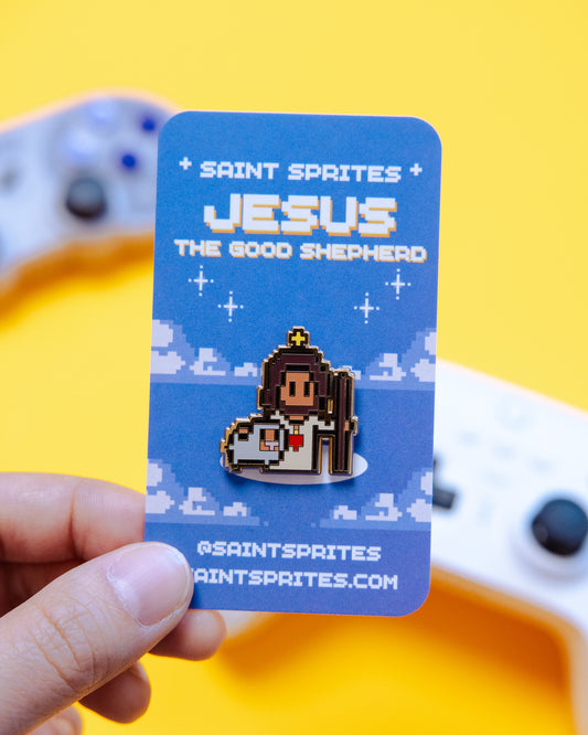 Jesus the Good Shepherd Retro Video Game Enamel Pin