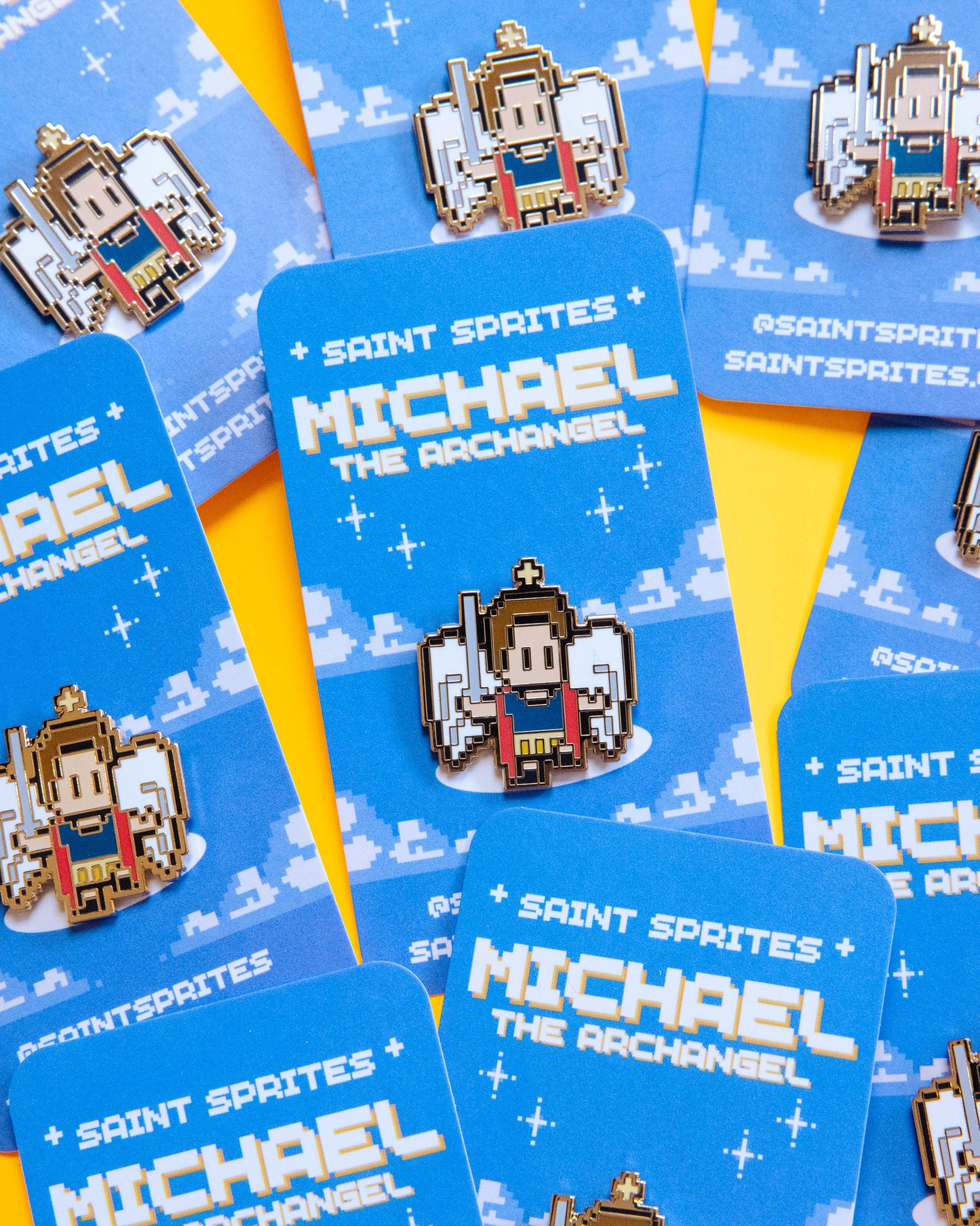St. Michael the Archangel Retro Video Game Enamel Pin