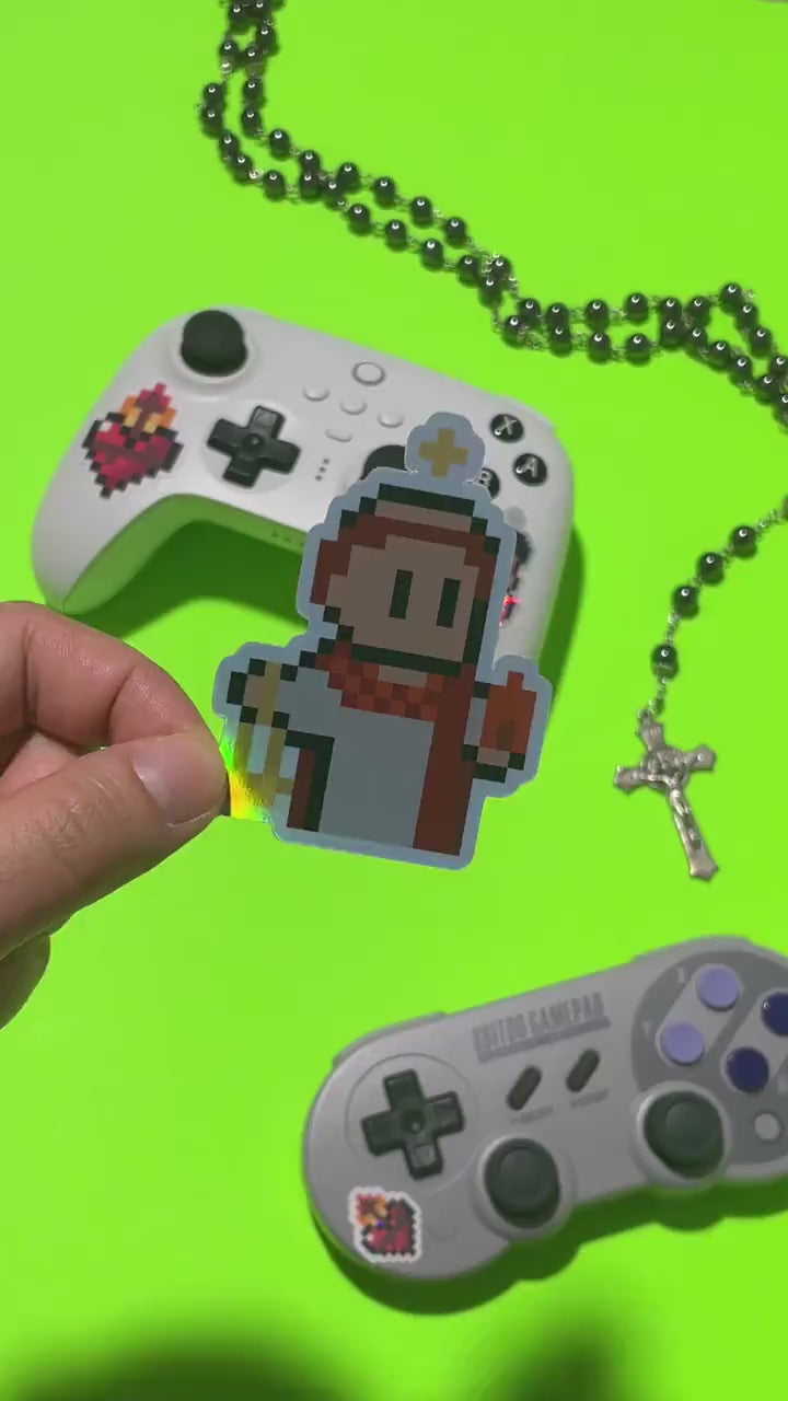 Holographic St. Stephen the Martyr Video Game Sticker