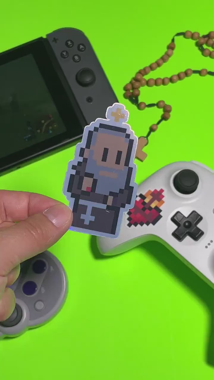 Holographic Padre Pio Video Game Sticker