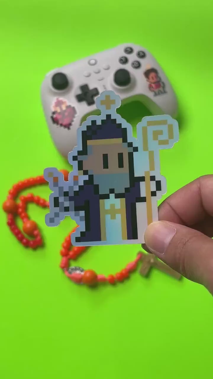 Holographic Saint Blaise Video Game Sticker
