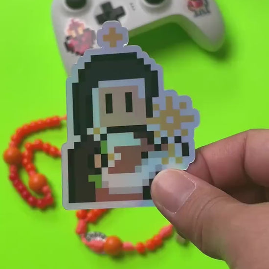 Holographic Saint Clare of Assisi Video Game Sticker