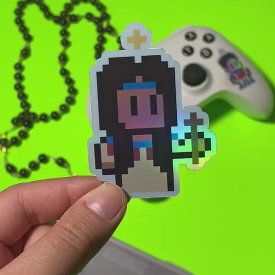 St. Kateri Tekakwitha Retro Holographic Video Game Sticker