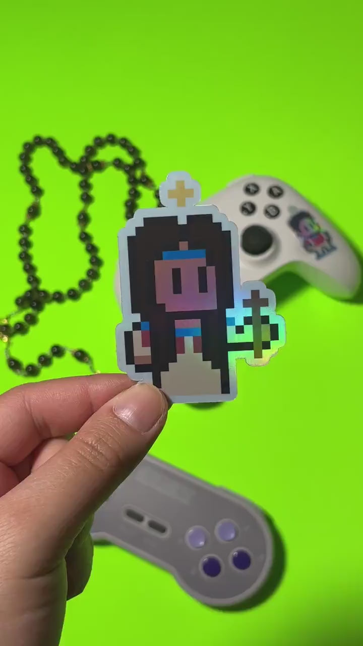 St. Kateri Tekakwitha Retro Holographic Video Game Sticker
