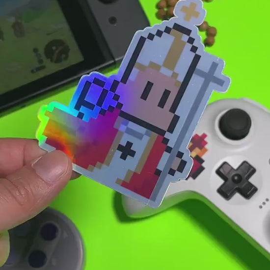 Holographic St. Pope John Paul II Video Game Sticker