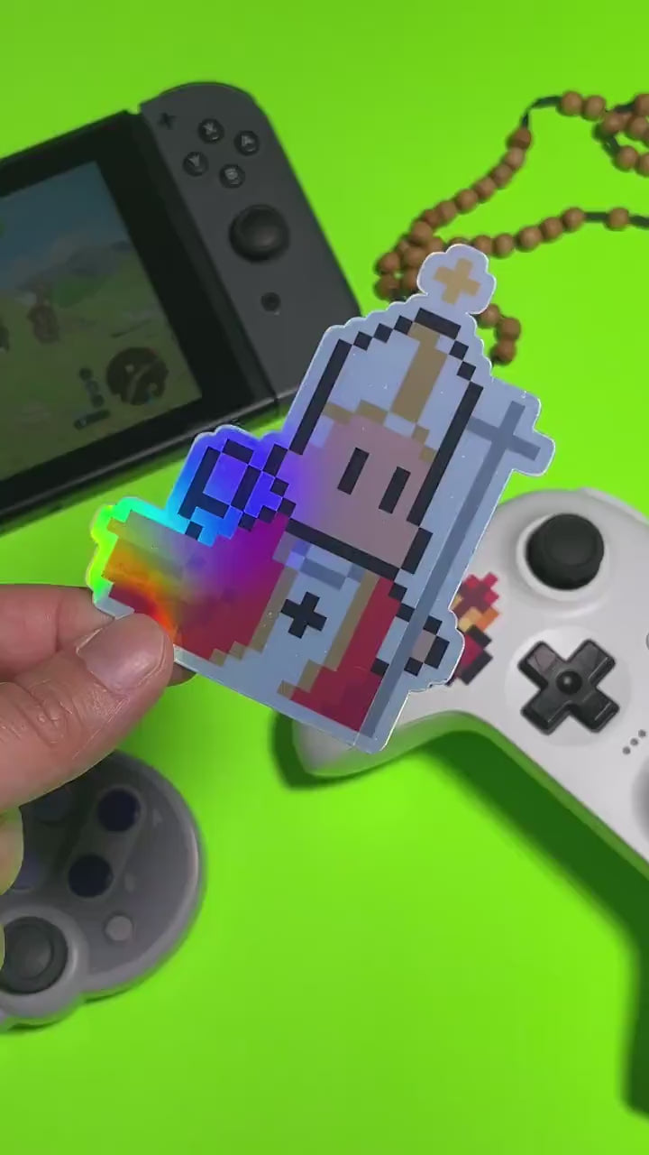 Holographic St. Pope John Paul II Video Game Sticker