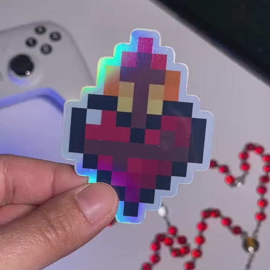 Holographic Sacred Heart of Jesus Video Game Sticker