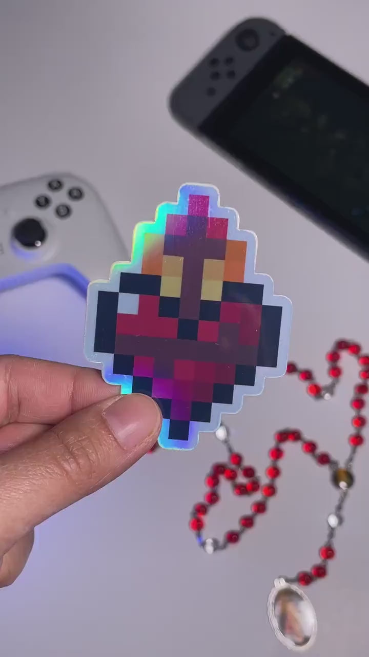 Holographic Sacred Heart of Jesus Video Game Sticker