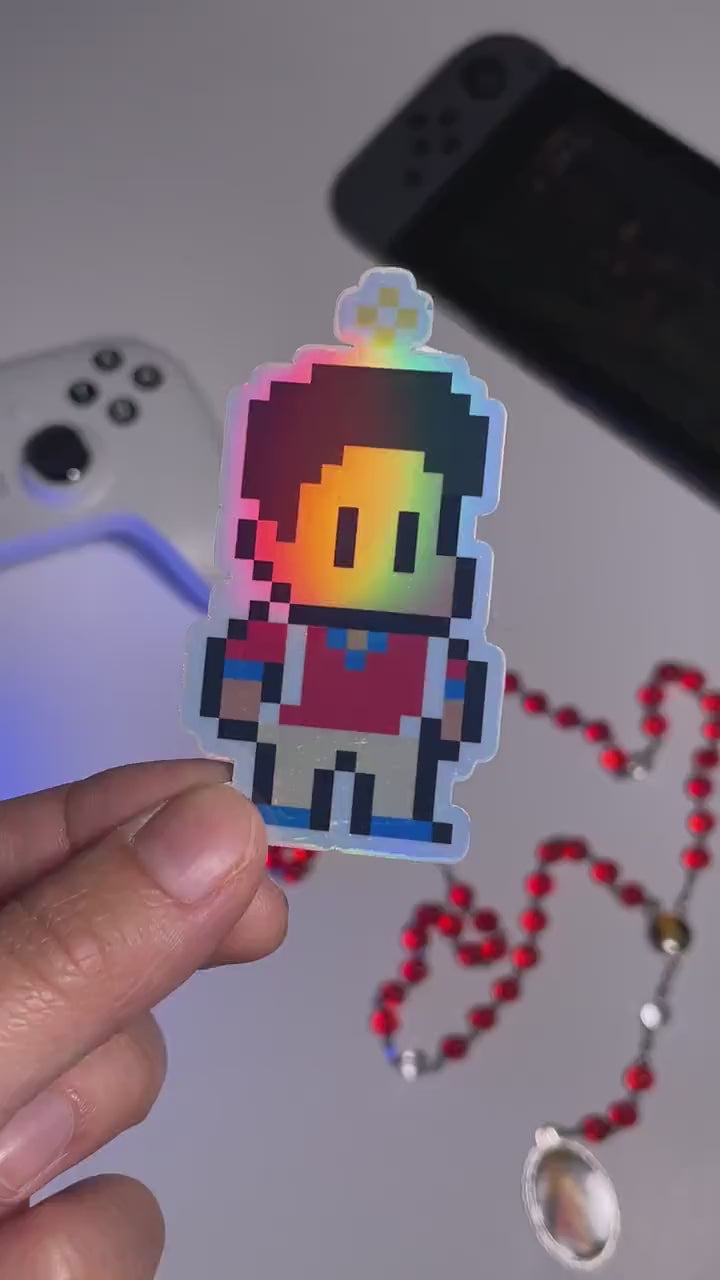 Holographic Saint Carlo Acutis Video Game Sticker